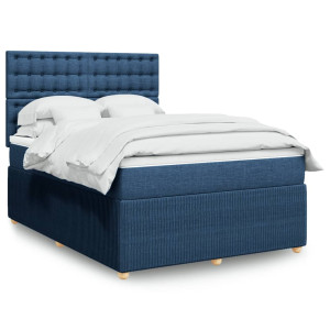 vidaXL Boxspring met matras stof blauw 160x200 cm