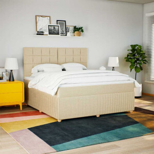 vidaXL Boxspring met matras stof crèmekleurig 180x200 cm