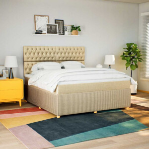 vidaXL Boxspring met matras stof crèmekleurig 180x200 cm