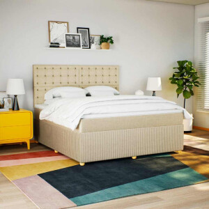 vidaXL Boxspring met matras stof crèmekleurig 180x200 cm