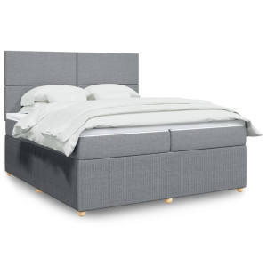vidaXL Boxspring met matras stof lichtgrijs 200x200 cm