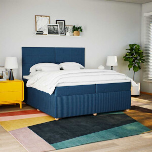 vidaXL Boxspring met matras stof blauw 200x200 cm
