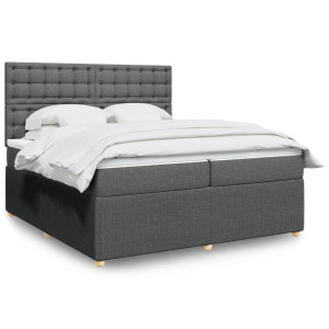 vidaXL Boxspring met matras stof donkergrijs 200x200 cm