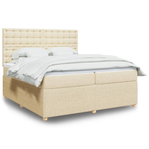 vidaXL Boxspring met matras stof crèmekleurig 200x200 cm