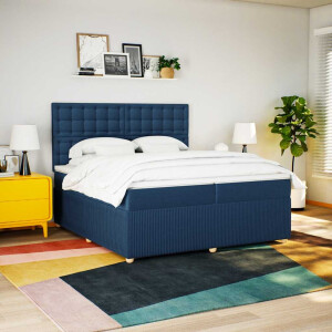 vidaXL Boxspring met matras stof blauw 200x200 cm