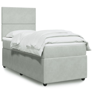 vidaXL Boxspring met matras fluweel lichtgrijs 80x200 cm