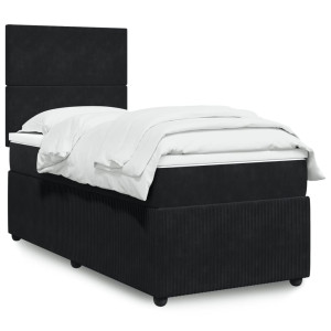 vidaXL Boxspring met matras fluweel zwart 80x200 cm
