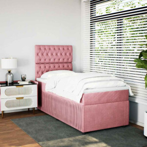 vidaXL Boxspring met matras fluweel roze 80x200 cm