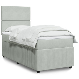vidaXL Boxspring met matras fluweel lichtgrijs 90x190 cm