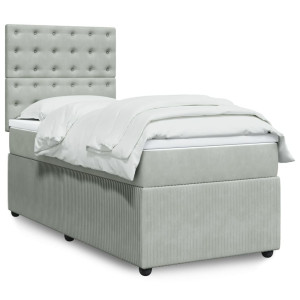 vidaXL Boxspring met matras fluweel lichtgrijs 90x190 cm
