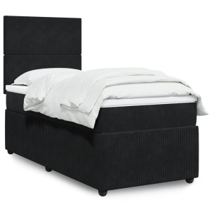vidaXL Boxspring met matras fluweel zwart 90x200 cm