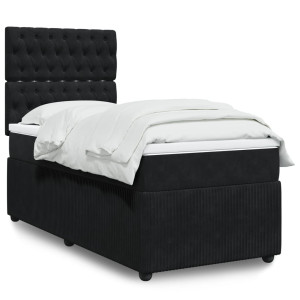 vidaXL Boxspring met matras fluweel zwart 90x200 cm