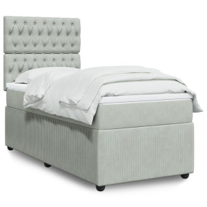 vidaXL Boxspring met matras fluweel lichtgrijs 100x200 cm