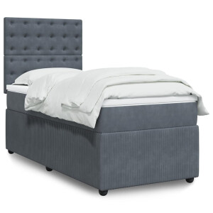 vidaXL Boxspring met matras fluweel donkergrijs 100x200 cm