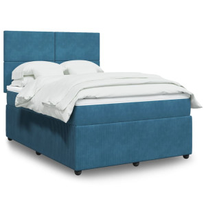 vidaXL Boxspring met matras fluweel blauw 140x190 cm