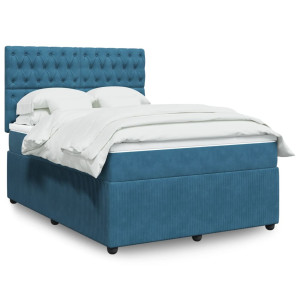 vidaXL Boxspring met matras fluweel blauw 140x190 cm