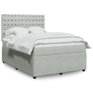 vidaXL Boxspring met matras fluweel lichtgrijs 140x190 cm