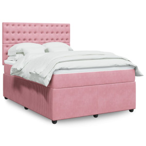 vidaXL Boxspring met matras fluweel roze 140x190 cm