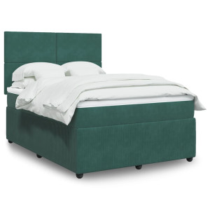 vidaXL Boxspring met matras fluweel donkergroen 140x200 cm