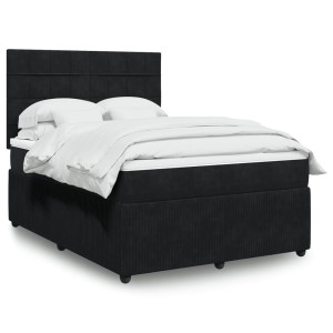 vidaXL Boxspring met matras fluweel zwart 140x200 cm