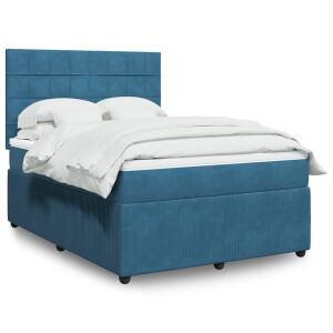 vidaXL Boxspring met matras fluweel blauw 140x200 cm