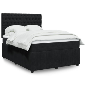 vidaXL Boxspring met matras fluweel zwart 140x200 cm