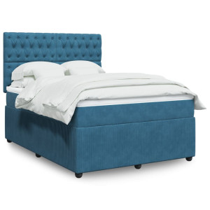 vidaXL Boxspring met matras fluweel blauw 160x200 cm