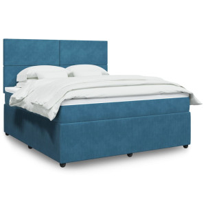 vidaXL Boxspring met matras fluweel blauw 180x200 cm