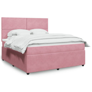 vidaXL Boxspring met matras fluweel roze 180x200 cm