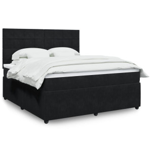 vidaXL Boxspring met matras fluweel zwart 180x200 cm
