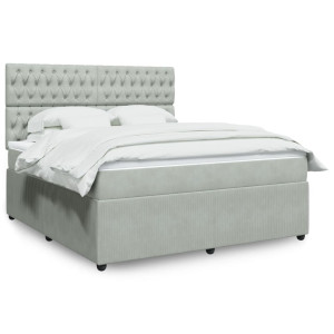 vidaXL Boxspring met matras fluweel lichtgrijs 180x200 cm