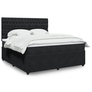 vidaXL Boxspring met matras fluweel zwart 180x200 cm