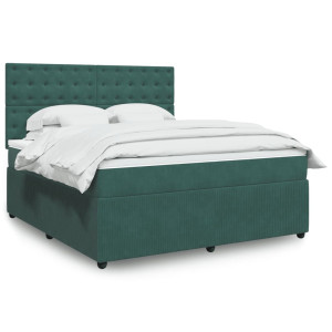 vidaXL Boxspring met matras fluweel donkergroen 180x200 cm