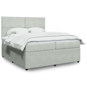 vidaXL Boxspring met matras fluweel lichtgrijs 200x200 cm