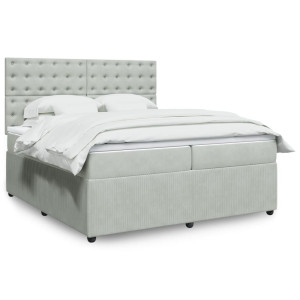 vidaXL Boxspring met matras fluweel lichtgrijs 200x200 cm