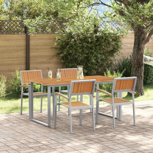 vidaXL Tuin eettafelset 5 pcs Grijs Massief Acaciahout