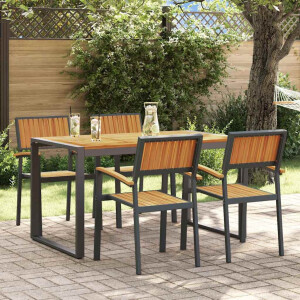 vidaXL Tuin eettafelset 5 pcs Zwart Massief Acaciahout