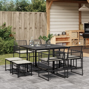 vidaXL 9-delige Tuinset poly rattan zwart