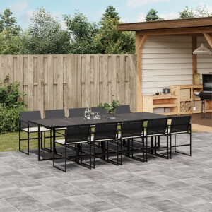 vidaXL 11-delige Tuinset met kussens poly rattan zwart