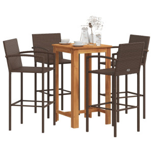 vidaXL 5-delige Tuinbarset massief acaciahout en poly rattan bruin