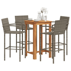 vidaXL 5-delige Tuinbarset massief acaciahout en poly rattan grijs