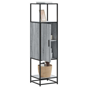 vidaXL Hoge kast 35,5x35x139 cm bewerkt hout en metaal grijs sonoma