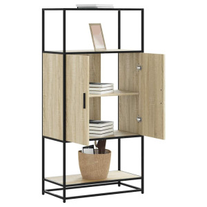 vidaXL Hoge kast 68x35x139 cm bewerkt hout en metaal sonoma eikenkleur