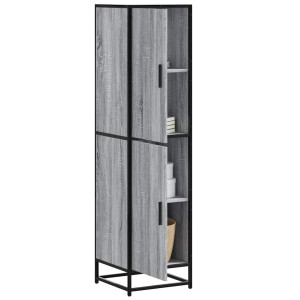 vidaXL Hoge kast 35,5x35x139 cm bewerkt hout en metaal grijs sonoma