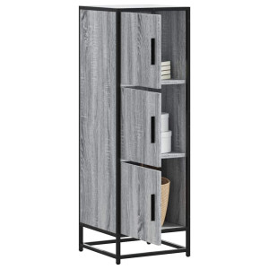 vidaXL Hoge kast 35,5x35x106,5 cm bewerkt hout en metaal grijs sonoma