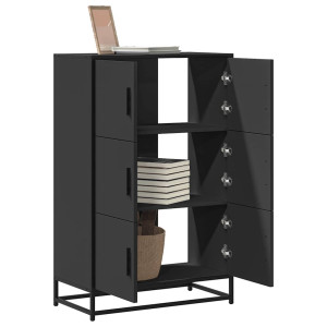 vidaXL Hoge kast 68x35x106,5 cm bewerkt hout en metaal zwart