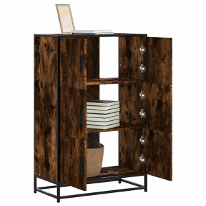 vidaXL Hoge kast 68x35x106,5 cm bewerkt hout en metaal gerookt eiken