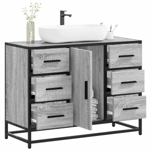vidaXL Wastafelkast 80x33x60 cm bewerkt hout grijs sonoma eikenkleurig