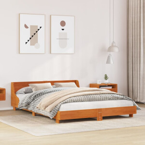 vidaXL Bedframe zonder matras massief grenenhout wasbruin 135x190 cm
