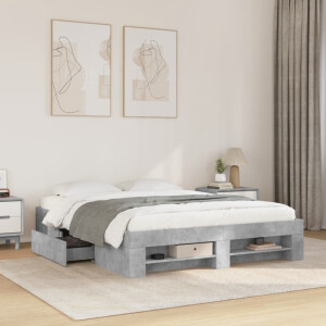 vidaXL Bedframe bewerkt hout betongrijs 150x200 cm